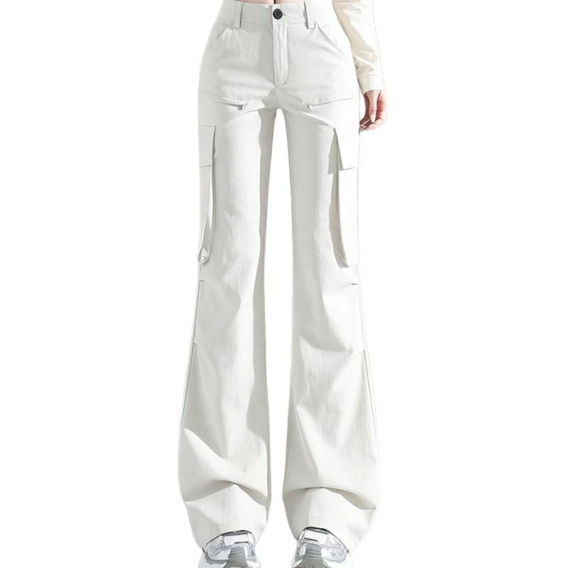 2026 Womens High-Waisted Black Cargo Pants Loose Fit Retro Streetwear Wide-Leg Trousers