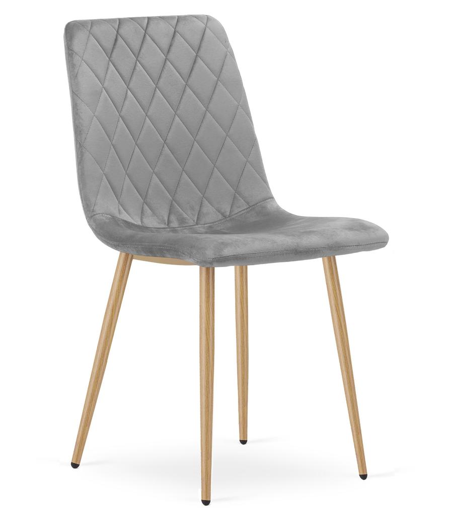 TURIN Chair - Light Gray Velvet / Wood Color Legs X 2