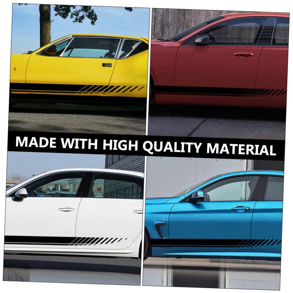 POPETPOP Car Side Sticker, Hood Van Decoration, Universal Sport Racing Stripe, Vehicle Wrap, PVC Black