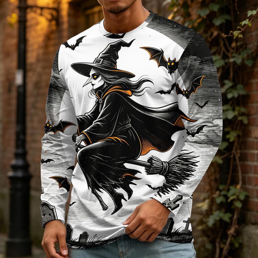 Men's Halloween Print Fashion Neck Long Sleeve T-Shirt