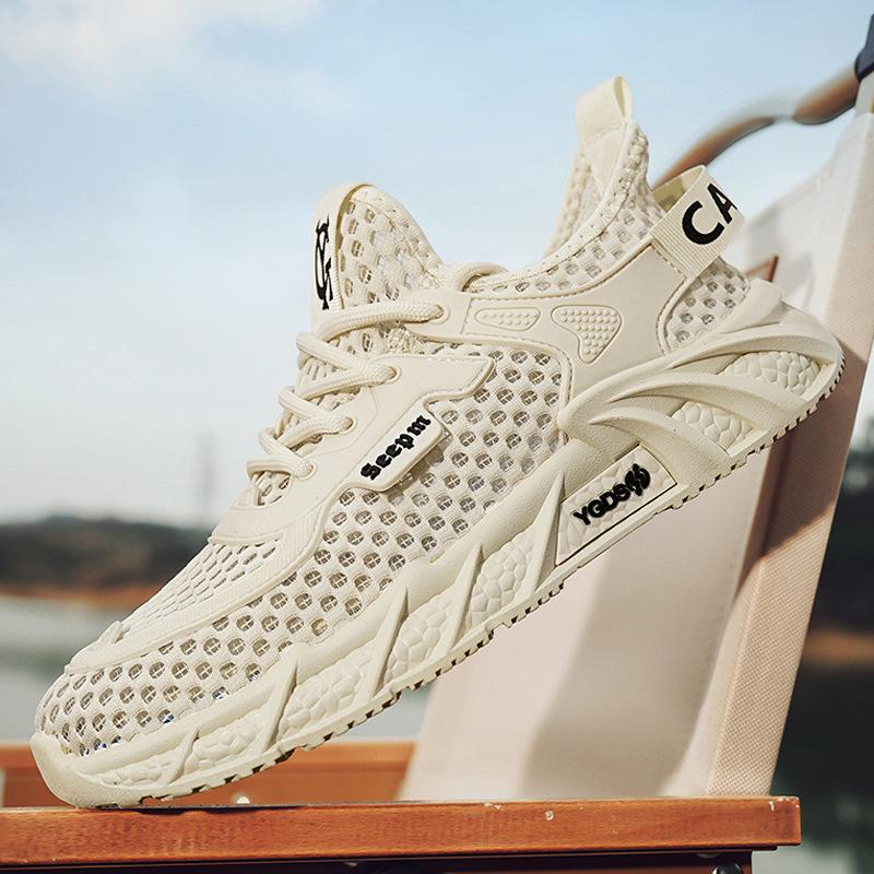 Mesh-Herrenschuhe, Sommer, atmungsaktives Mesh, täglich, vielseitig, lässig, dicke Sohle, einfarbig, Sportstil, neue trendige Herrenschuhe