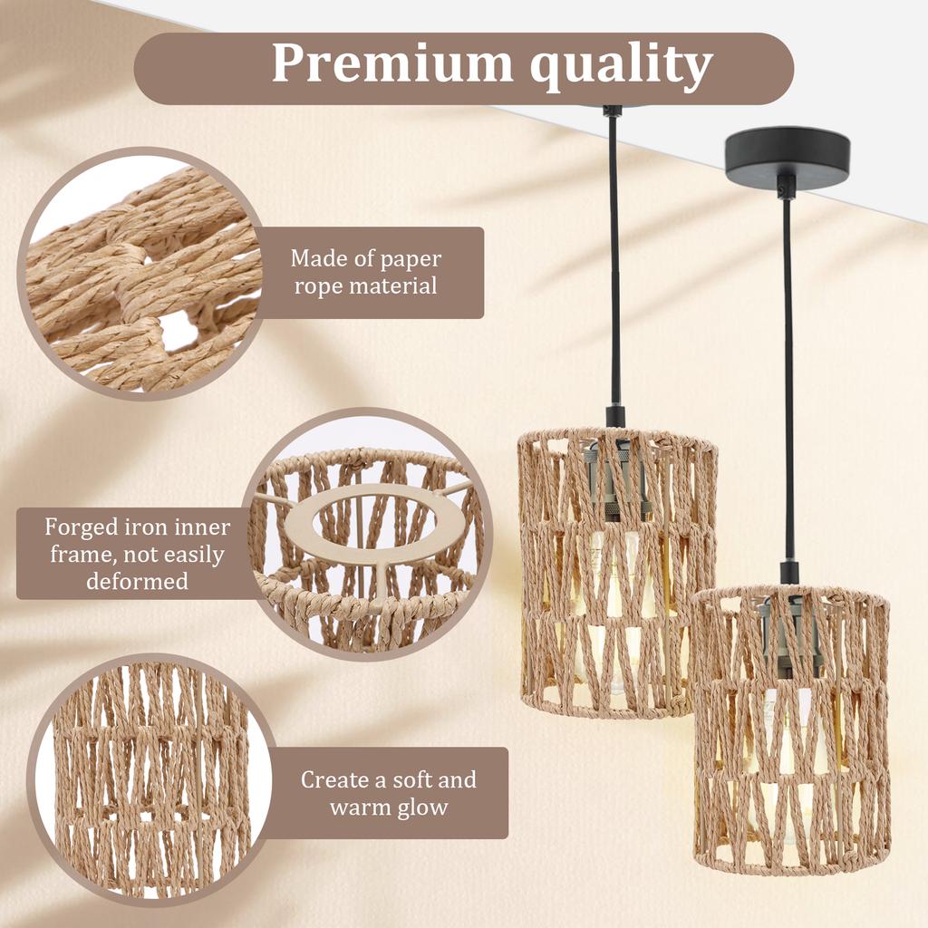 3Pcs Handwoven Lamp Shade Vintage Hanging Lampshade Small Decorative Pendant Light Shade for Living Room Bedroom Home Decoration