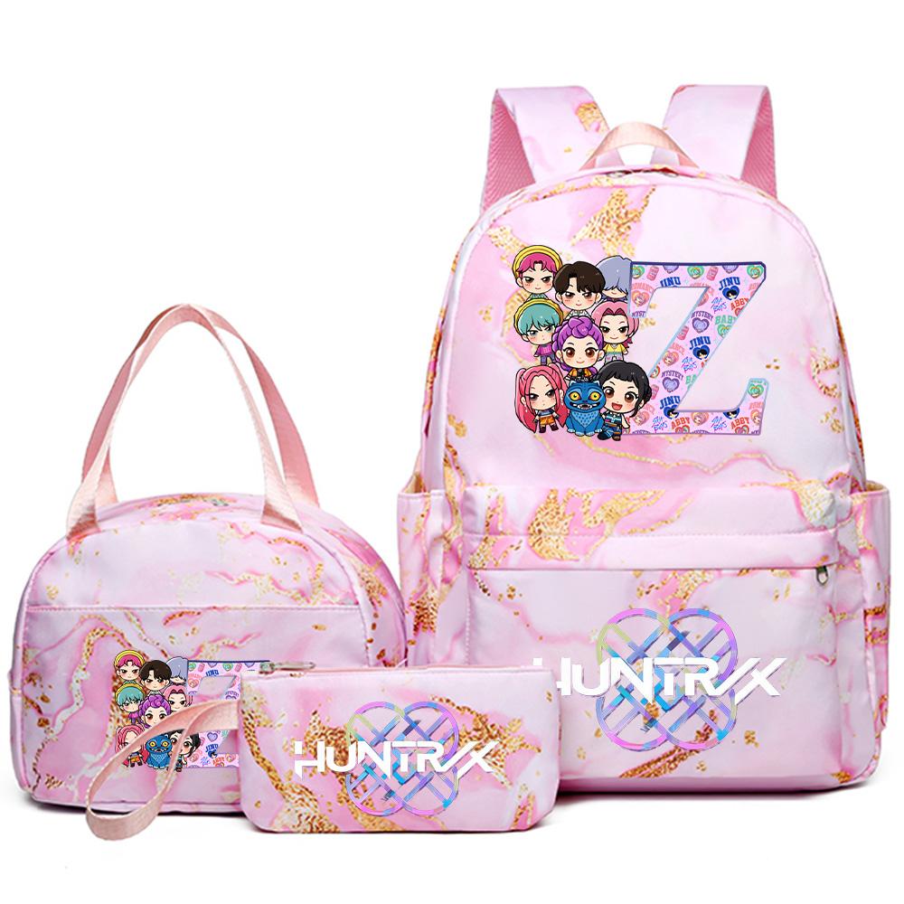 3Pcs/set 26 English Letter Kpop Printed Backpack Handbag Pencil Case for Teenager Student Girl Boy Bookbag Schoolbag Women Large Capacity Travel Bag