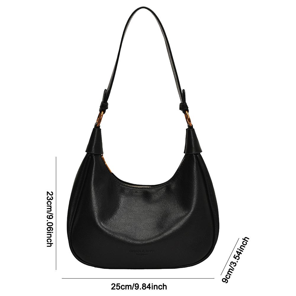 Women Retro Crescent Bag PU Leather with Zipper Hobo Shoulder Bag Solid Handbag Work Casual Underarm Pouch Travel Crossbody Bags