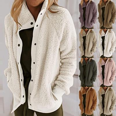 Women's Casual Long Sleeve With Pocket Button Solid Color Plush Jacket