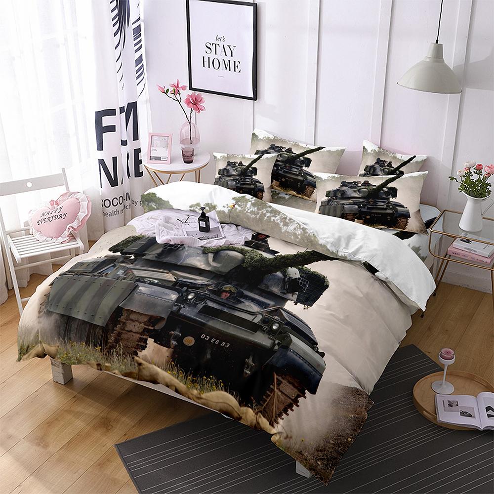 Tank King Queen Duvet Cover Camouflage Military Tank Bedding Set for Teens Adults Weapons of War 2/3pcs Polyester Quilt Cover