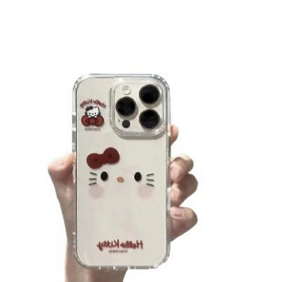 Space Shell Big Face Kitty Case for Apple 17 Pro Max/16 Transparent, 15 Plus, Cute and Simple for New 14 Models