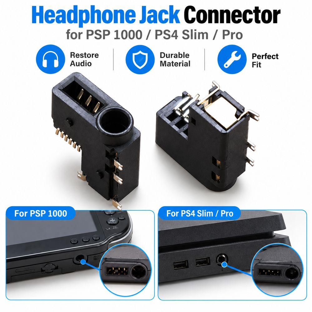 2PCS Interface Connector Audio Port Connector for PSP 1000/PS4 Slim/Pro Game Console Repair Part