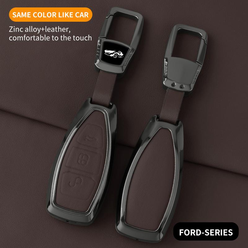 Zinc Alloy Leather Car Key Case For Ford Focus 3 4 St Mondeo Mk3 Mk4 Fiesta Fusion Kuga 2013 2014 Car Key Fob