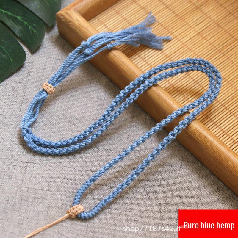 Hand-Spun Cotton Tibetan Thangka Jade & Amber Pendant Necklace Rope