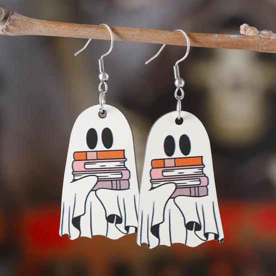 Halloween Ghost Earrings Wood Ghost Holding Book Earrings Halloween Party Jewelry for Women Makeup And Everyday Wear