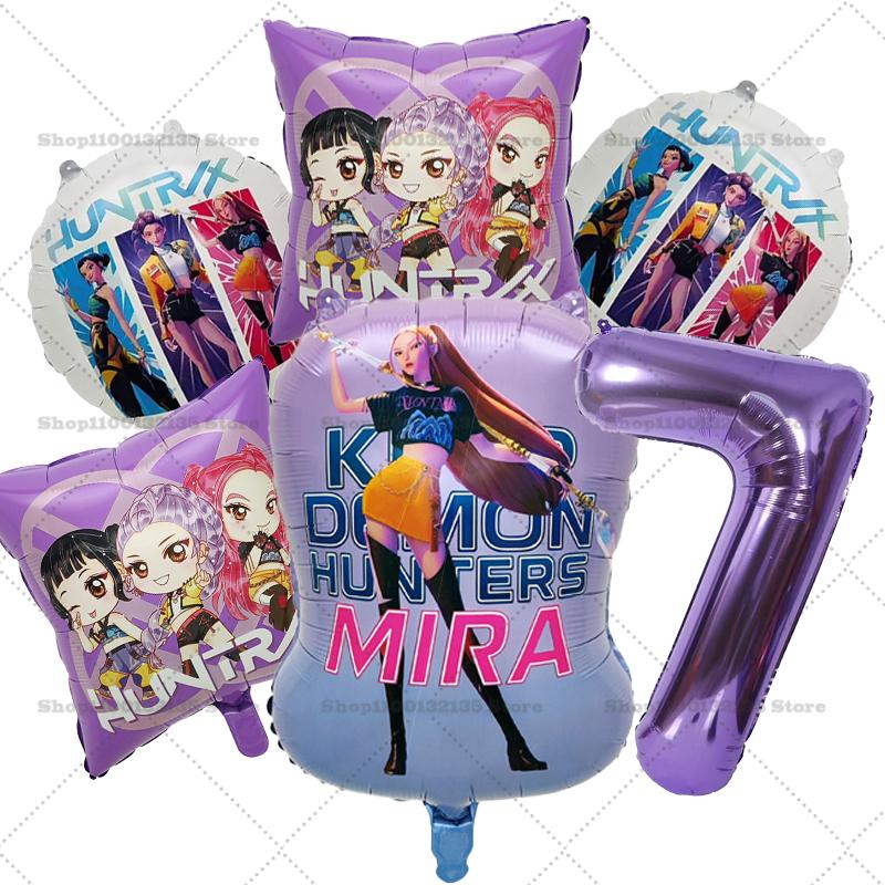 Kpop Demon Hunters Girl Birthday Balloons Decoration RUMI ZOEY MIRA Number Round Balloons Set Party Supplies Baby Shower Gift