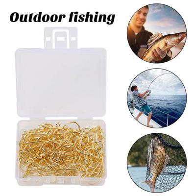 100Pcs/Box Metal Fishhook 3-12# 10 Sizes Heavy Duty Barbed Fishing Hook Freshwater Saltwater Bass Trout Walleye Fishing Accessories