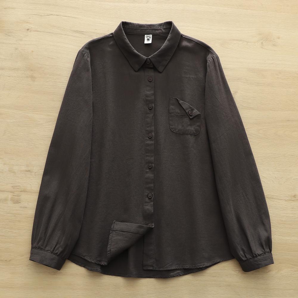 2026 Spring Women's Solid Color Slim Fit Long-Sleeve Single-Breasted Brushed Pocket Shirt