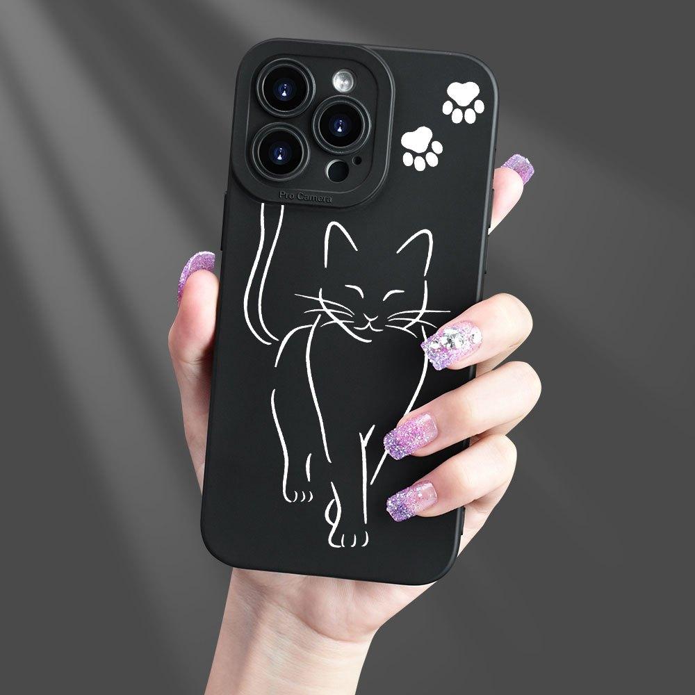 Fashionable black cat pattern phone case suitable for iPhone 17 16 15 14 13 12 11 Pro/Max/Plus anti drop and shockproof
