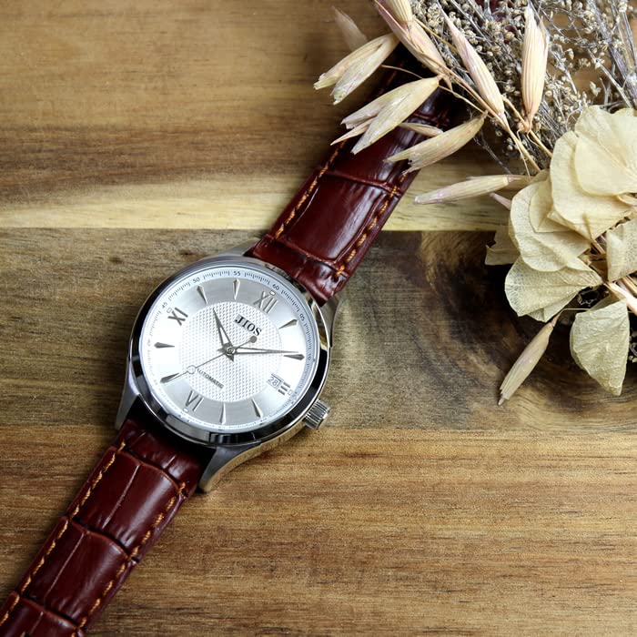 automatic genuine leather sapphire crystal x brown crocodile embossed [JIOS] Japanese-made watch, men's, strap, (silver strap)