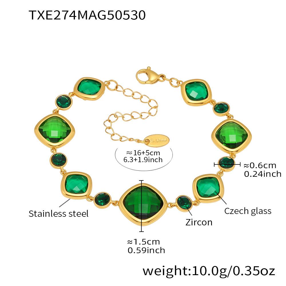 High Shine Faceted Czech Glass Beads Bracelet Multi Faceted Transparent Gem Cut Stainless Steel Bangle for Women Tarnish Free