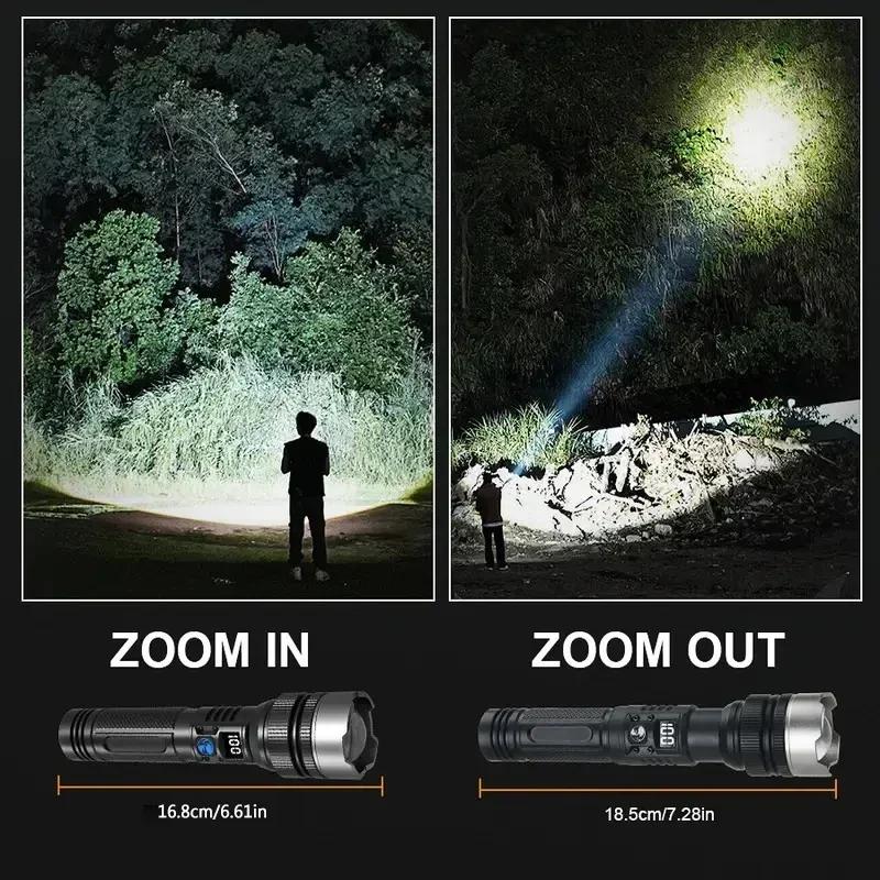 2000LM Self Defense LED Flashlight ABS Torch with Digital Display Portable TYPE-C Rechargeable Flashlights for Camping Hiking