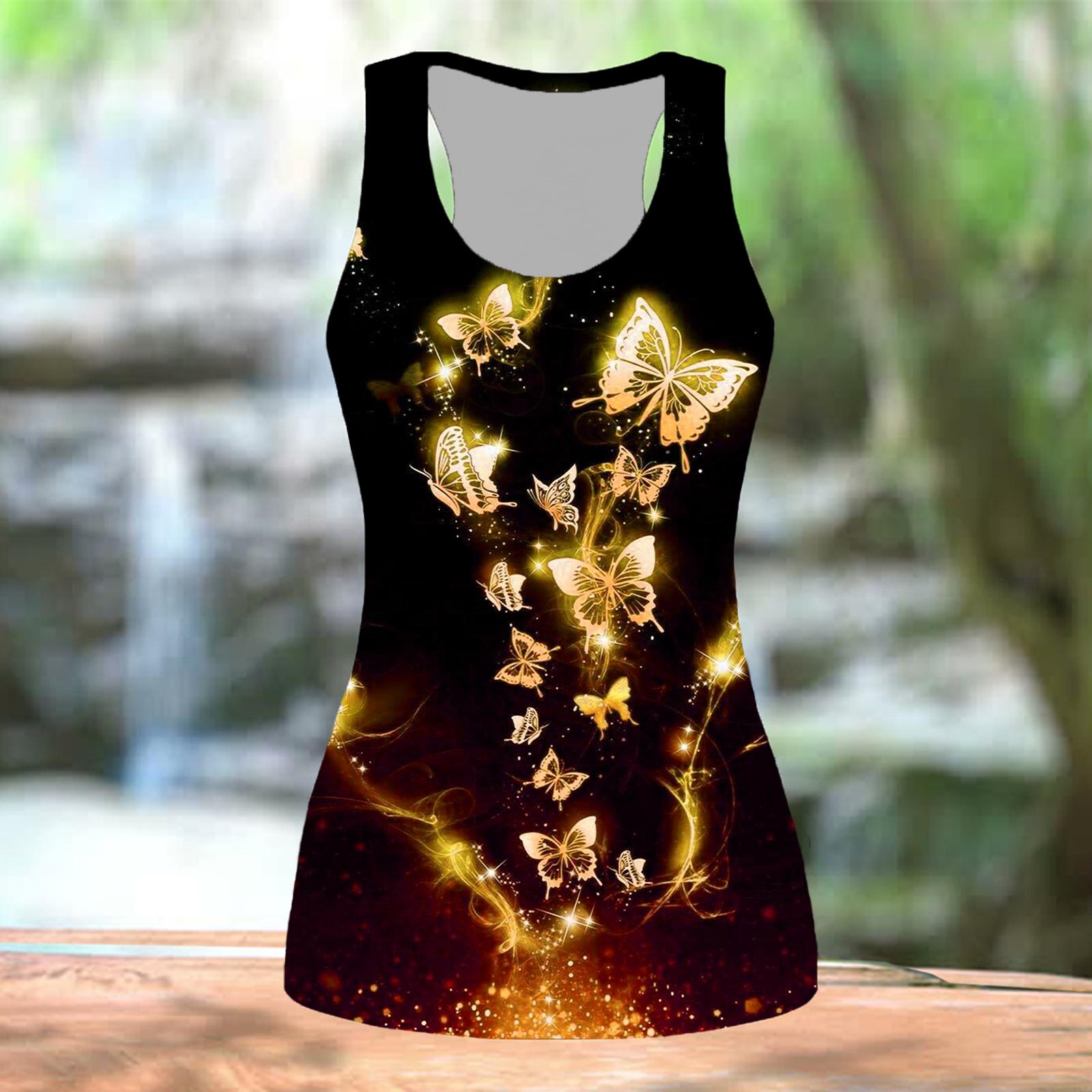 

Летние спортивные рубашки с 3D принтом и полетом бабочки для женщин, летние спортивные рубашки в полоску с принтом, жилеты больших размеров L золотой