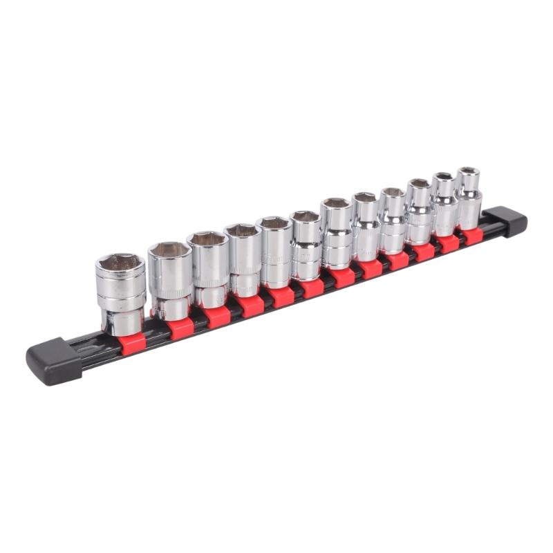 Pack of 13 Metal Drive Socket Set Socket Holder for Multiple Bolt Size and Easy Organization for Professional Mechanics