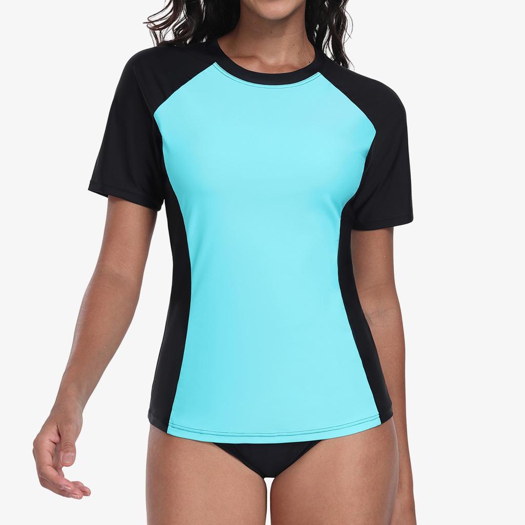 CHARMLEAKS Womens Rash Vest Short Sleeve UPF 50+ Lightweight Quick Dry Swim Shirt (No Bottom)