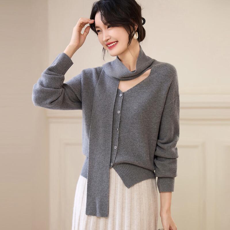 Women's 100% Wool Scarf Collar Sweater