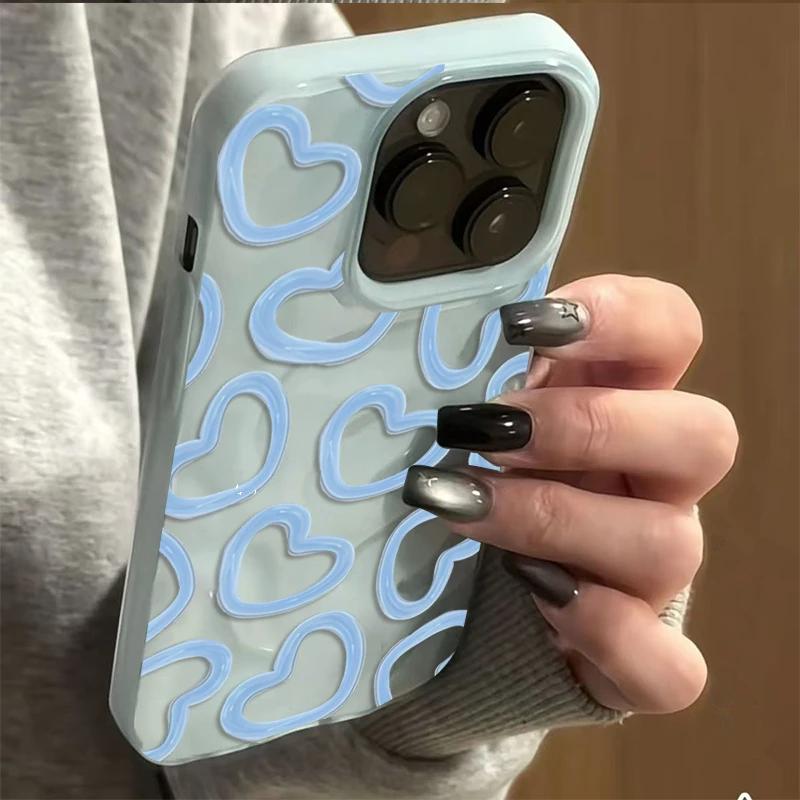 Cute Oil Painting Love Heart Pattern Wave Texture Phone Case For iPhone 17 Air 17 16 15 14 13 12 11 Pro Max 16 Pro 15 14 Cover