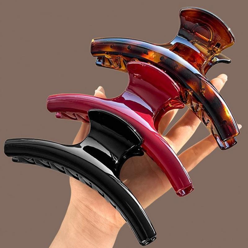 Simple Solid Color Super-Large Arc Hair Claws for Women Girls Temperament Acrylic Hair Shark Clips Head Plate Hair Accessories
