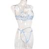 Erotic Lingerie Perspective Mesh Embroidery Three-Dimensional Flower Sexy Underwear Set T-String Sexy Underwear set
