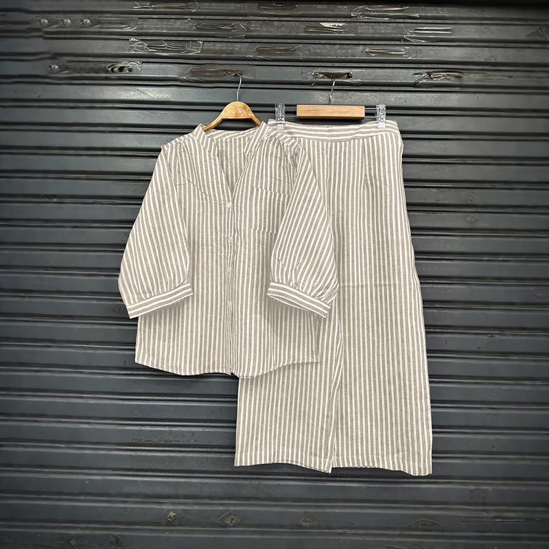 

ZANZEA Women 3/4 Sleeve Blouse and Pants Casual Stripe Print Two Piece Suit Sets 5XL хаки