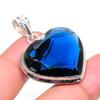 Lab Created Iolite Pendant 1.7" Silver Tone Heart Cut Gemstone Handmade Jewelry