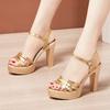 Small Size 32-43 Elegant Block High Heels Sandals Patent Leather 2025 Summer Women's Thick Platform Shoes for Dress Wedding