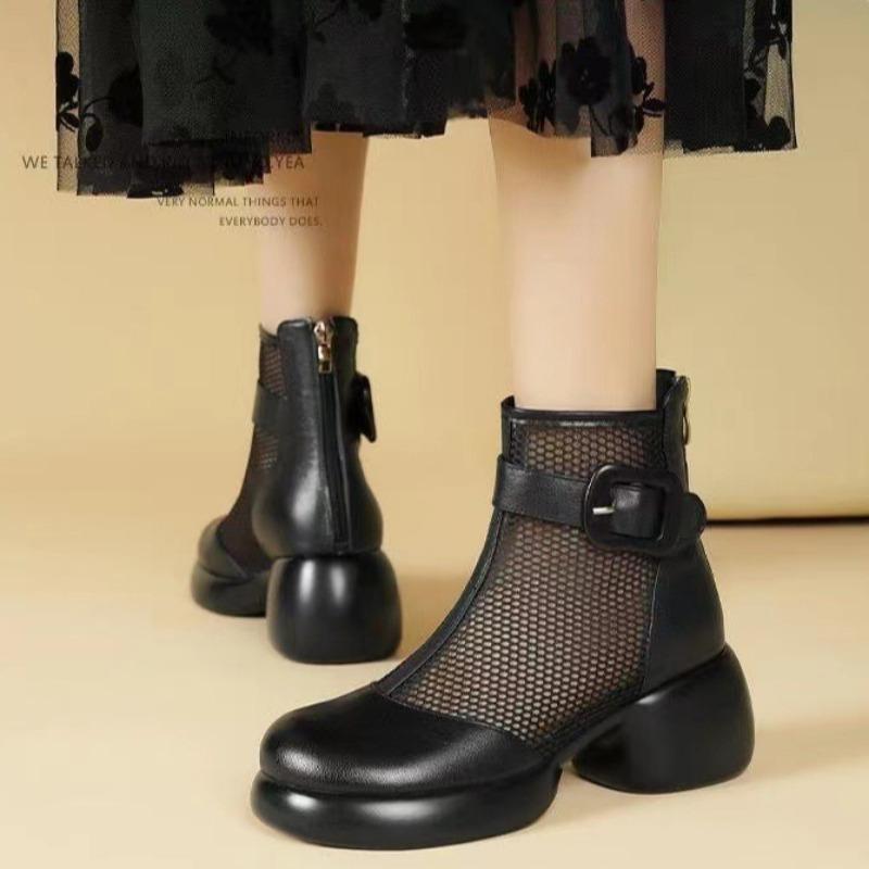 Women's Summer Cool Boots Breathable Mesh Leather Boots High Top Platform Boots for Women Casual Hollow Out Cool Booties