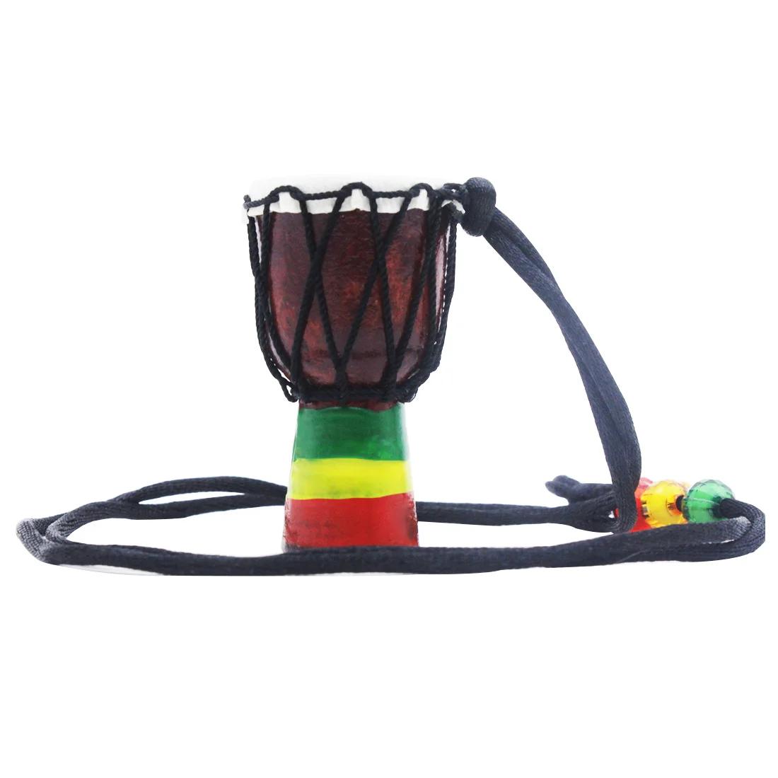 

IRIN Handmade Dejembe African Drum Necklace Jewelry Percussion Instrument Accessories Wood Color with Black Wire