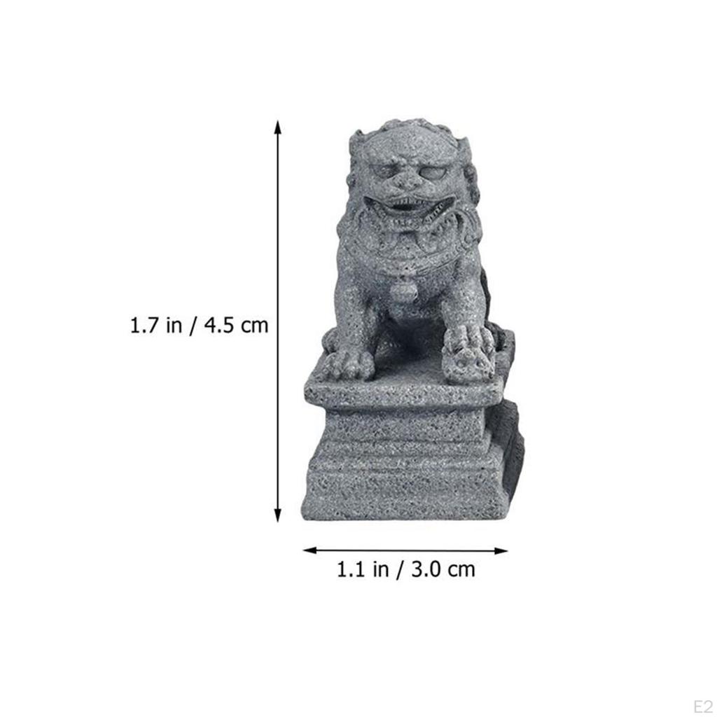 Asian Style 2Pcs Lions Statues Garden Sculptures Miniature Sandstone Home