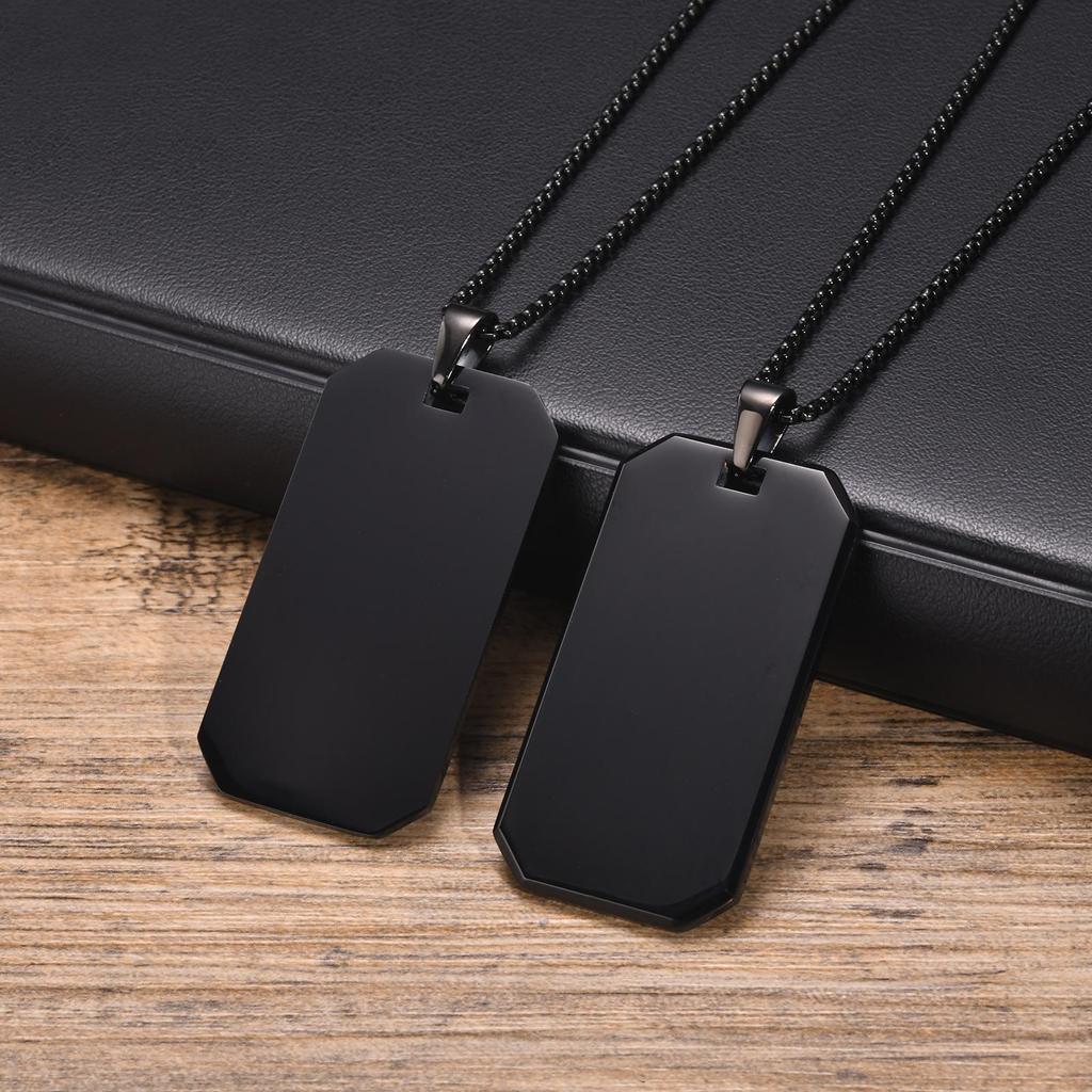Pendant Necklace Free Engrave Stainless Steel Full-ight Blank Beveled Edge Dog Tag Personalized Free Custom Male Jewelry Gift