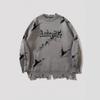 Unisex Oversized Streetwear Sweater Vintage Jacquard Distressed Crewneck Long Sleeve