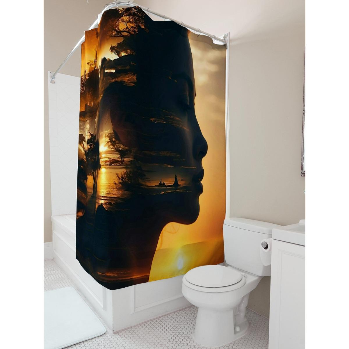 Silhouette Sunset Waterproof Shower Curtain W60H190(CM)-1 Pcs