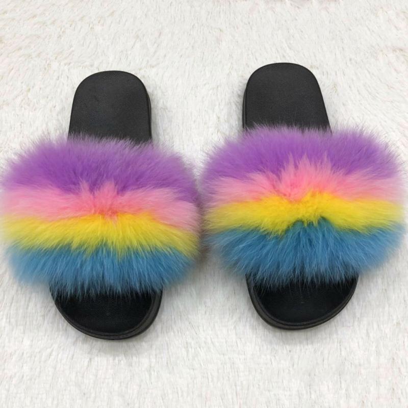 Hipretty Women's Real Fox Fur Slide Sandals - Open Toe Fluffy Slippers For Indoors & Out, Super Soft Sole - View #2