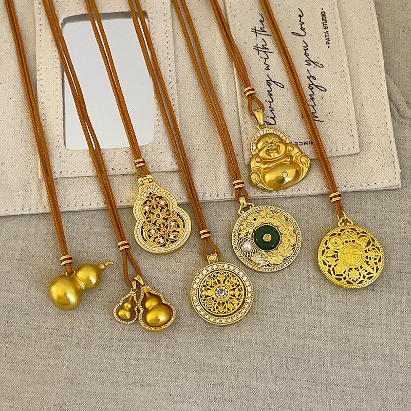 High Version Guanyin God Of Wealth Fulu Compass Woven Rope Necklace Women'S Ancient Law Light Luxury Fashion Versatile Neck Chain Sweater Chain