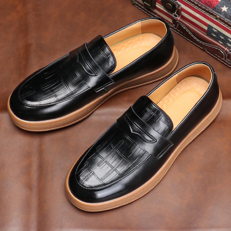 

Men Classic Retro Penny Loafers Fashion Men S Casual Shoes Embossed Leather Mens Slip-On Thick Sole Outdoor Shoe 38
