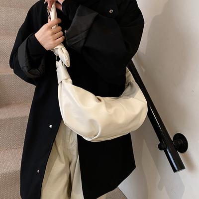 Large Capacity Retro Soft Leather Pleated Dumpling Bag Lazy Style Casual Versatile Horn Shoulder Messenger Bag