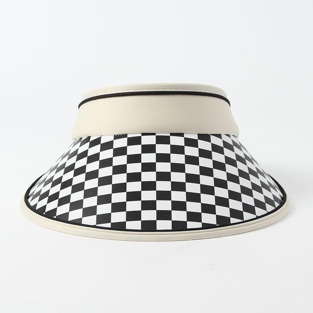 Checkered Sun Cap (White) Sun Shade Summer Hat