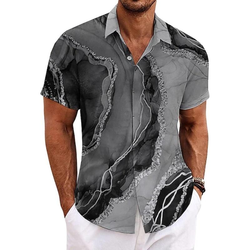 Men's Summer Shirt Vintage Patchwork Printed Button Lapel Short Sleeve Shirt Tropical Vacation T Shirt Fashion Soft Men Clothing
