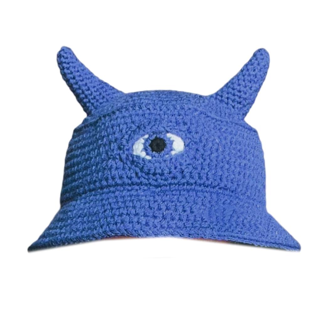 Knitted Cap Winter Warm Unisex Knitting Hat Devil Horns Single Eye Decorative Knit Hat for Adults Teens Gift
