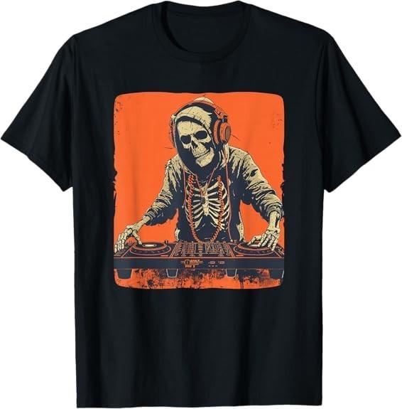 MOST POPULAR! Headphones skeleton on DJ booth costume T-Shirt S-3XL S