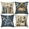 4-Pack Polyester Vintage Christmas Pillow Covers, 18x18 Inch, Hand Washable, Nativity Scene & Holy Night Design, Zipper