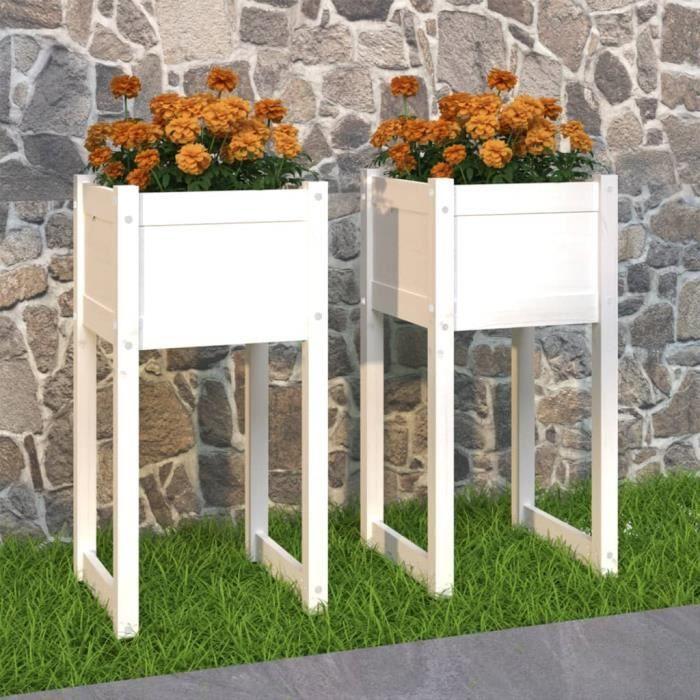 822125 vidaXL Jardinières 2 pcs Blanc 40x40x81 cm Bois massif de pin