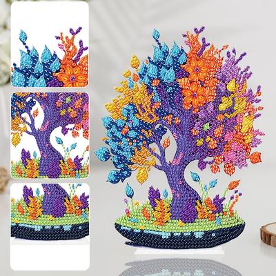 Diamond Painting Tabletop Ornaments Kit Acrylic Flower Tree Diamonds Painting Desktop Decorations for Home Office Desktop Decor