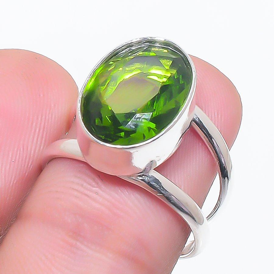 Natural Peridot Gemstone Handmade 925 Sterling Silver Jewelry Ring Size 6.5 j1v19